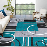Garvee Modern Turquoise 8x10 Geometric Washable Rug, Non Slip Low Pile Stain Resistant Carpet for Living Room - Turquoise