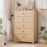 Garvee 5 Drawer Dresser Wood Storage Chest for Bedroom Living Room Hallway Entryway Natural Oak - Natural Oak