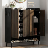 Garvee Large Shoe Cabinet With 3 Doors Adjustable Shelves Shoe Organizer For Hallway Entryway Living Room Black Nut-Brown