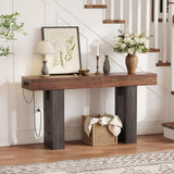 Garvee 63 Inch Console Table with Power Outlet, USB & Type C Ports, Narrow Entryway Table for Hallway, Rustic Brown & Gray - Rustic Brown & Gray