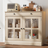 Garvee 35.4" Sideboard Buffet Cabinets With Storage, Kitchen Coffee Bar Cabinet With Glass Door, Modern Sideboard Buffet With Drawer, Sideboard Cabine for Living Room, Dining Room, Kitchen, Oak - Oak