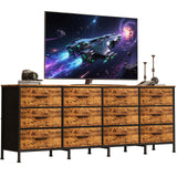Garvee 12 Drawer Dresser Large Entertainment Center TV Stand for Bedroom Living Room 70.8" Fabric Wood Rustic - Brown