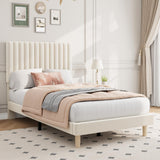 Garvee Twin Size Velvet Upholstered Bed Frame Adjustable Height Headboard Beige Modern Platform Bed No Box Spring Needed - Beige