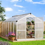 Garvee 8x12x6.5 Ft Greenhouse Heavy Duty Aluminum Frame Polycarbonate Roof Vent Adjustable Windows Single Swing Door Winter Garden Backyard Silver - Silver