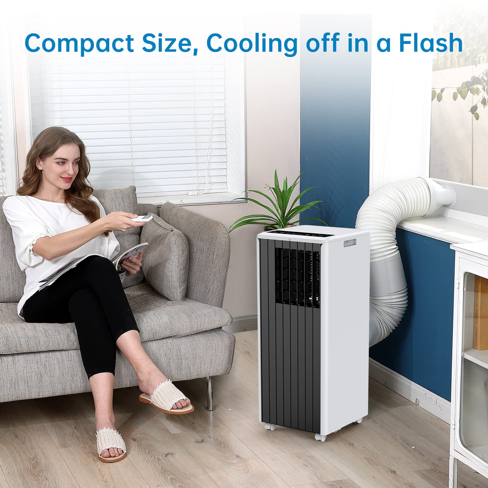 Garvee 8000 BTU Portable Air Conditioner, 3 In 1 AC Unit Built-In Cool, Dehumidifier & Fan for Rooms Up to 350 Sq.Ft, Energy Saving AC with Remote/24H Timer for Dorms/Indoor Rooms - White and Black