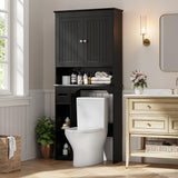 Garvee Over The Toilet Cabinet Double Door Bathroom Storage Organizer With Open Shelf For Bathroom Restroom Laundry Space-Saving Design - Black