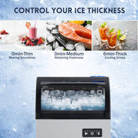 Garvee High-Efficiency Commercial Ice Maker Machine – 100lbs/24H, 33lbs Storage, Stainless Steel, Under Counter, Self-Cleaning, Dual Water Inlet, LED, Fast 45pcs Clear Ice, for Bar, Restaurant, Office, Silver Black