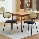 Garvee Dining Chairs Set of 2 Mid-Century Modern Velvet Upholstered with Rattan Backrest Black for Kitchen Living Room - Black(2Pcs)