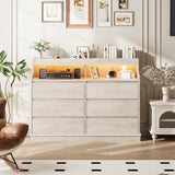 Garvee Dresser for Bedroom, 6 Drawer Dresser with LED Lights and Charging Station, Wide Chest of 6 Drawers with Open Space, Modern Large Capacity Storage Cabinet, Living Room, Hallway, Oak - Oak