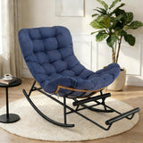 Garvee Papasan Rocking Chair with Thick Cushion, Outdoor Patio Rocking Chair with Footrest, Oversized Wicker Chair for Bedroom Living Room Porch Garden Lawn, Dark Blue - Dark Blue