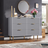 Garvee 6 Drawer Dresser Fluted Grey Wood Bedroom Living Room Hallway Kids Room 47.2 in Wide - Grey