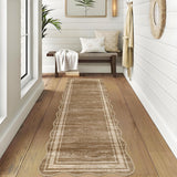Garvee Scalloped Washable Runner Rugs for Hallway 2x6 Kitchen Runner Rug, Non Slip Bathroom Soft Rug Runner, Low Pile Modern Abstract Scalloped Indoor Carpet, Brown - Brown