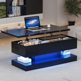 Garvee 47.2 Inch Large Lift Top Coffee Table with LED Storage and APP Control for Living Room Black 47.2"L x 19.29"W x 17.72"H - Black