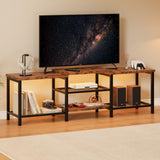 Garvee TV Stand With LED Lights For 55/65/75 In TVs, 67 In Entertainment Center With Power Outlets, Vintage Brown - Brown