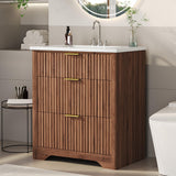 Garvee 24" Fluted Bathroom Vanity with Sink, Farmhouse Freestanding Sink Cabinet, Walnut, 24 Inch, Modern Elegant Design - Walnut