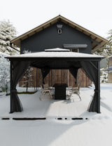 Garvee Outdoor Gazebo 12x16 Hardtop Aluminum Frame Pavilion with Double Roof Canopy Tent Mosquito Netting Privacy Curtains for Patio Garden Deck