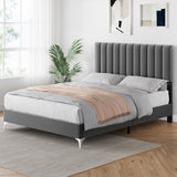 Garvee Modern Upholstered Velvet Bed Base, Queen Size, 11-inch Height, with Headboard, No Box Spring Needed - Grey