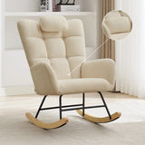 Garvee Nursery Rocking Chair Teddy Upholstered Glider Rocking Chair High Backrest Armchair Reading Chair Adults Nursery Bedroom Living Room Office Beige - Beige Without Ottoman
