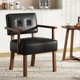 Garvee Mid-Century Accent Chair Wood Frame PU Leather Lounge Chair Reading Leisure Chair Living Room Bedroom Balcony Black