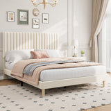 Garvee Queen Size Velvet Upholstered Bed Frame Adjustable Height Headboard Beige No Box Spring Needed - Beige
