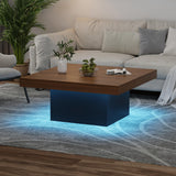 Garvee Square Coffee Table with LED Lights, 35 in, Modern Living Room, Black - Brown