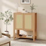 Garvee Rattan Shoe Storage Cabinet 40in Tall Dark Oak Wooden Organizer with Adjustable Shelves for Entryway Kitchen Living Room Bedroom - Dark Oak