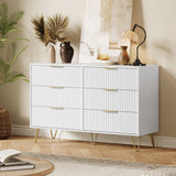 Garvee Fluted Dresser 6 Drawers Wooden Bedroom Chest White 47" Wide Modern Clothes Storage Organizer - White