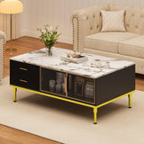 Garvee Coffee Table Black Center Table for Living Room Modern Large 45x26x18 Faux Marble Gold Metal - Black+Gold