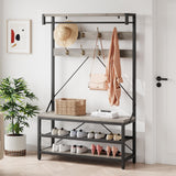 Garvee Industrial Hall Tree Storage Shoe Bench, 72" Mudroom Hall Tree with 8 Hanging Hooks, Shoe Rack, Storage Shelf Hanging Bar, Coat Rack Shoe Bench for Entryway, Grey - Grey