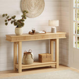 Garvee Farmhouse Fluted Console Table 55" Wooden Entryway Table Rustic Natural Wood Grain
