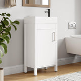 Garvee 16" Bathroom Vanity with Sink, Freestanding Engineered Wood Cabinet in White, SMC Integrated Basin, 16"X8.8"X34", Soft-Close Cabinet Door, Large Storage Drawer and Shelf, Floor-Mounted Vanity for Small Bathrooms and Powder Rooms - White