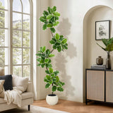 Garvee 7FT Artificial Oak Tree with White Leaves, PE Branches, Indoor & Protected Outdoor Decor, Lightweight, Quick Assembly, Natural Look - White Basin