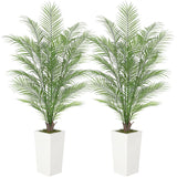 Garvee 5 ft Fake Palm Tree Faux Areca Palm Plants with Realistic Trunks Indoor Outdoor Décor Tall Trapezoidal Prism White Pot 2 PCS