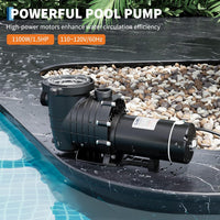 Garvee 1.5HP Pool Pump 1100W, Dual Voltage Swimming Pool Pump for Above Ground & Inground Pools, High Flow Copper Motor, Durable Thermoplastic Body with Strainer Basket