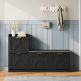 Garvee Shoe Storage Cabinet with Bench, Adjustable Flip-Drawer Organizer for Entryway, Narrow Hallway, Black, Fits 35-40 Pairs - Black