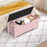 Garvee Storage Bench With Cushion And Safety Hinges, 100cm Wooden Seat, Foldable Lid, Spacious Durable Pink & White For Living Room