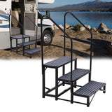 Garvee 3-Step RV Stairs with Dual Handrails Portable Aluminum Steps for Travel Trailers Camper Vans Hot Tubs Deck Poolside Pet Access Black