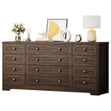 Garvee White Wood Dresser with 12 Drawers, Plug-In Charging Hub, 55 Inch TV Stand for Bedroom, Living Room, Entryway, Nursery - Brown