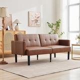 Garvee Modern Mid-Century Compact Futon Sofa Bed Convertible Loveseat Sleeper Couch, PU Brown, Living Room Ready, 75.5" L x 28.3" W x 32.2" H