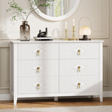 Garvee Fluted Dresser 6-Drawer Wood Storage Organizer Cabinet for Bedroom Living Room Hallway 47.2 Inch White - White