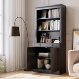 Garvee Tall Black Bookshelf with 2 Doors and 1 Drawer, Adjustable Shelf, 70 Inch Wooden Storage Cabinet for Living Room and Office