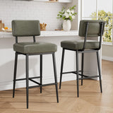 Garvee Bar Stools Set of 2, 26" Faux Leather Counter Height Bar Stool with Back, Metal Legs, Rustic Green - Green