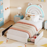 Garvee Princess Twin Size Bed Frame with 4 Storage Drawers & RGB LED Lights for Kids Girls, Solid Wood Slats, White - White