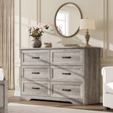 Garvee 6 Drawers Dresser Grey Wooden Storage Organizer for Bedroom Living Room Kids Room 47.2x15.7x30.7in - Grey