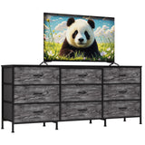 Garvee 63" TV Stand 9 Drawer Dresser for Bedroom with Wooden Top Long Entertainment Center Natural Wood Grey - Deco