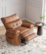 Garvee Oversized Leather Recliner Chair Heat and Massage Swivel Rocker Manual Recliner for Adults Living Room Black