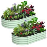 GARVEE 2-Pack Galvanized Raised Garden Bed, 6' × 3' × 1', Open-Bottom Oval Metal Planter Box with Rubber Edge, for Vegetables, Herbs & Flowers - Green(Rubber Edge)