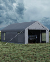 Garvee 13x25 Ft Portable Garage Car Port With 220g PE Tarp Cover For Temporary Paint Booth Boats & Pickups Shed Gray