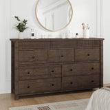 Garvee 7 Drawer Dresser Wooden Chest of Drawers Fluted TV Stand Storage Organizer Bedroom Living Room Hallway Entryway Walnut