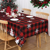 Garvee Red and Black Plaid Tablecloth Christmas Tablecloths Washable Water-resistant Fabric Elegance Polyester Dinner Table Cloth for Xmas Parties Holiday Dinner Tabletop, Rectangle, 60"x 120", Red - Snow Plaid
